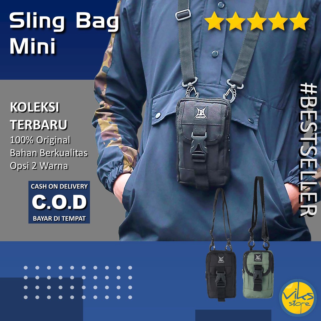 Tas Selempang Pria Cowok Slingbag Tas Gantung Kecil Mini Hp Dompet Multifungsi Simple Hitam