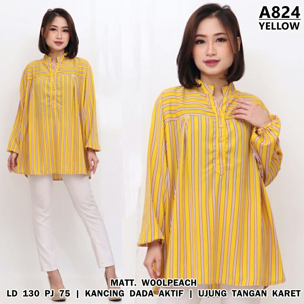 UNION11 -  ATASAN WANITA JUMBO XXXXL / ATASAN WANITA JUMBO LD 130 /  BLOUSE WANITA JUMBO OKTA SINDI PRILY-A824 CECIL YELLOW