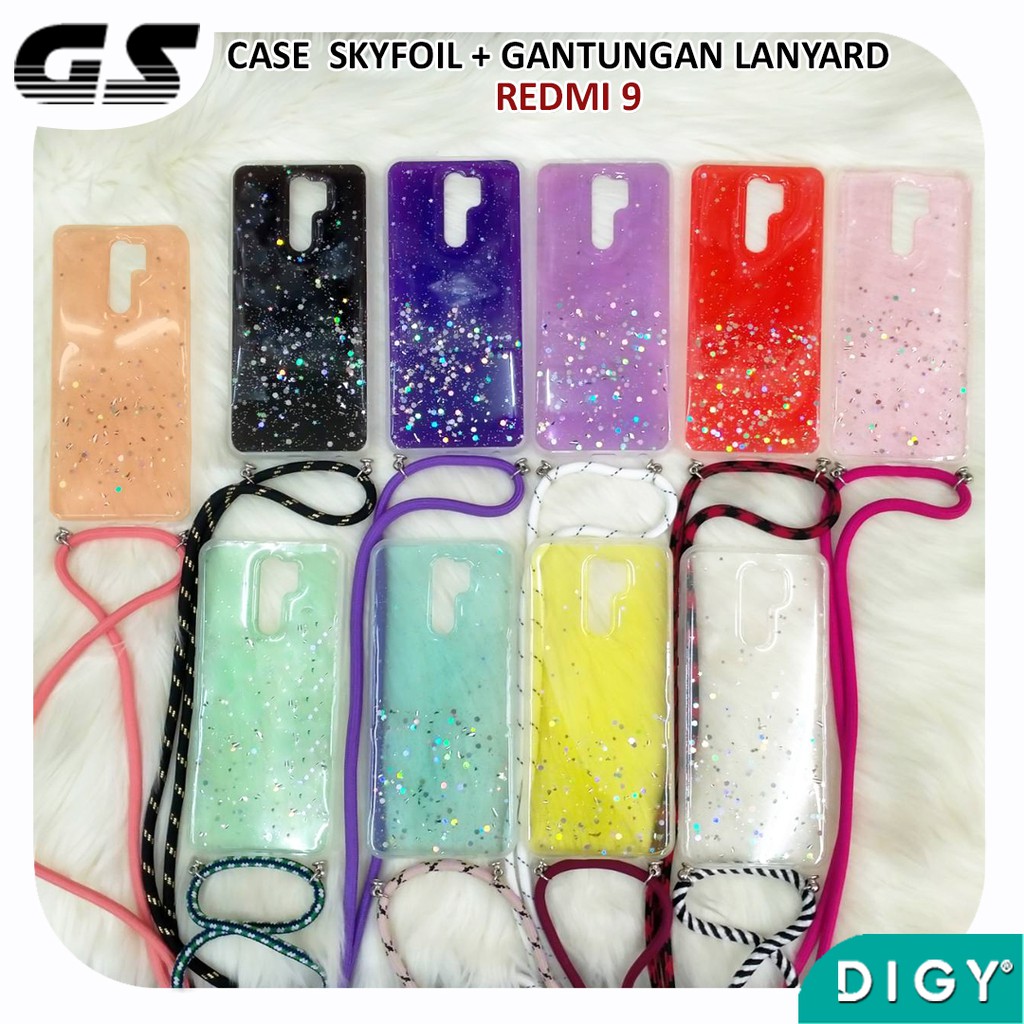 Sale REDMI 9 9A 9C Termurah Terbaru Case glitter plus gantungan Sky Foil Tali Hp Lanyard Rope