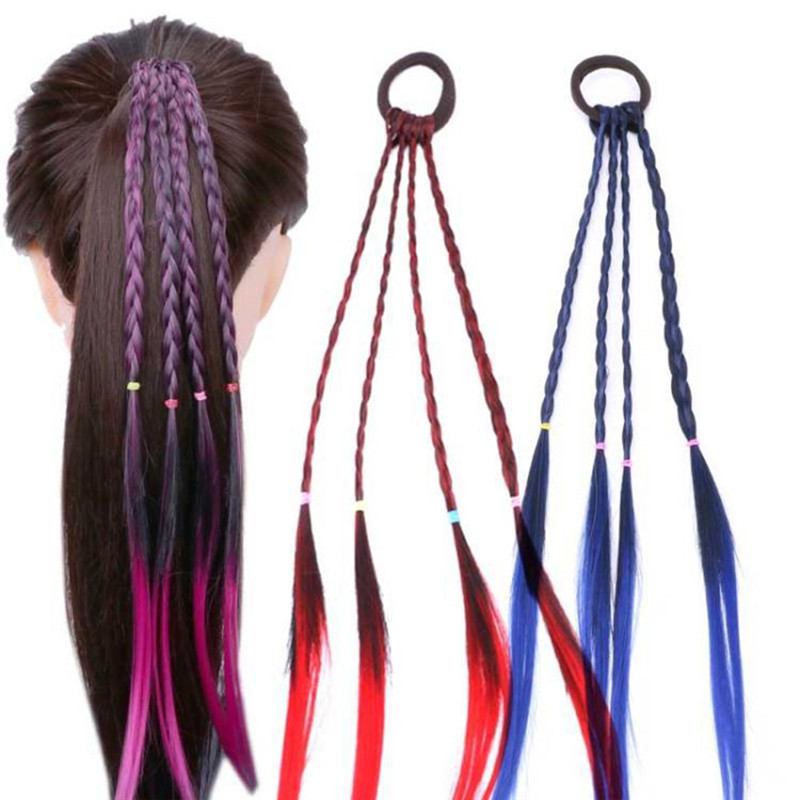 Children's Ponytail Braid Wig Colorful Hairpins Cute Dirty Braids Hair Ropes Headrope Performance Twist Braid  Accessories