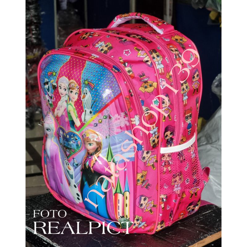 Promo Tas Sekolah TK-SD Anak Perempuan Tas Ransel Karakter Timbul Lampu Led 3D Frozen Elsa Anna