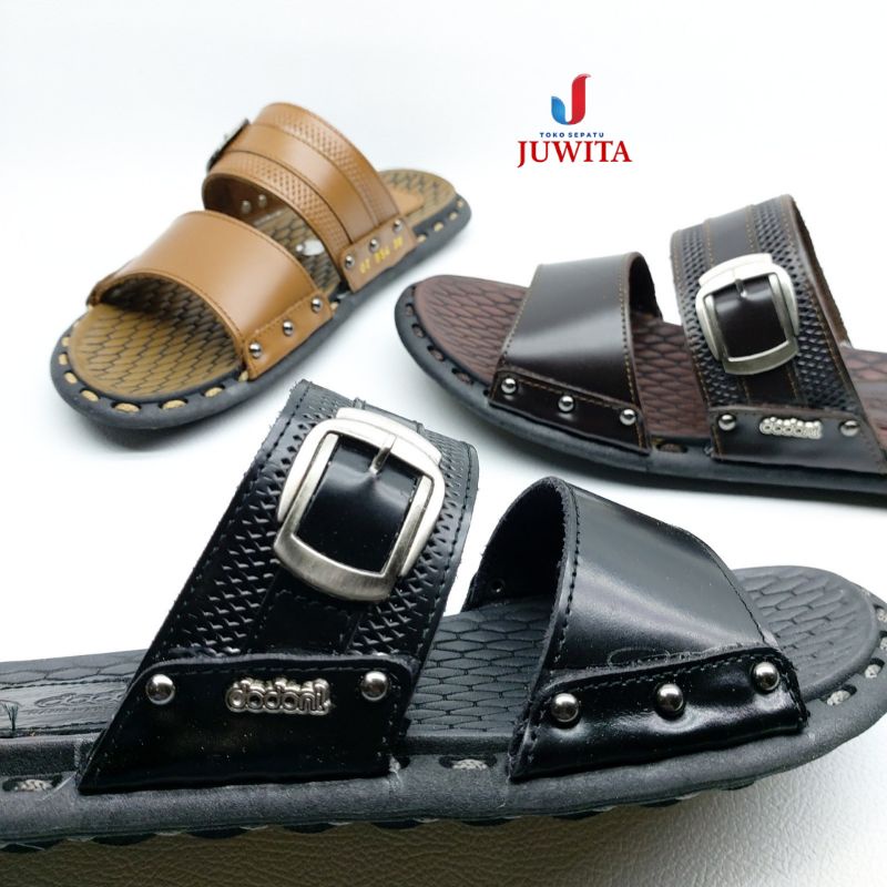 Sandal kulit cowok pria model tali dua merk Dodoni