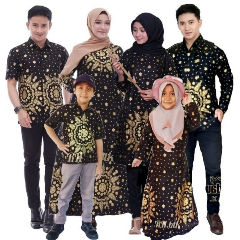 BATIK COUPLE KELUARGA sania ruffle ori ndoro jowi dnt motif MATAHARI HITAM