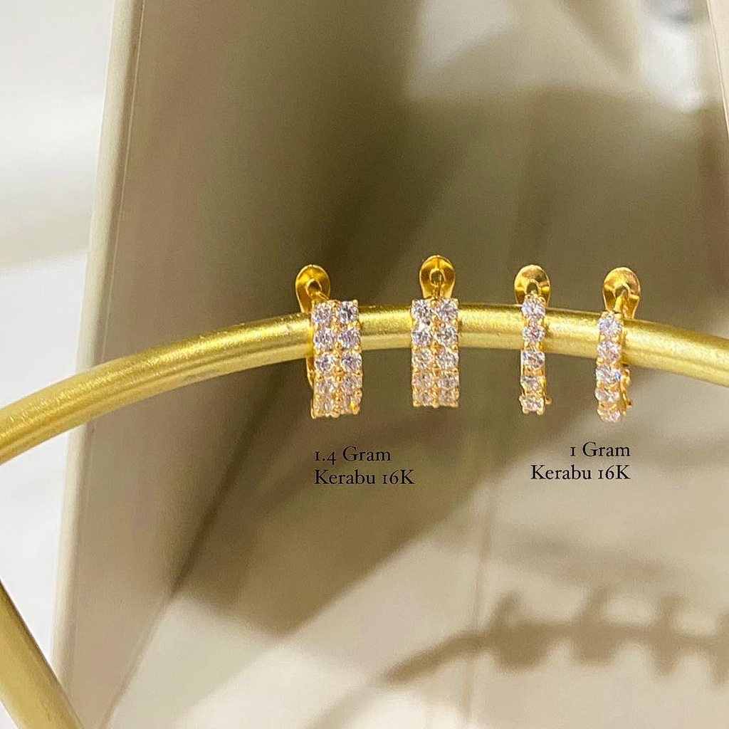 Anting jepit anak dan dewasa emas asli kadar 700 70 16k giwang kerabu cetek klip permata sebaris dua 2 baris like diamond 1 gram gr g gold earrings