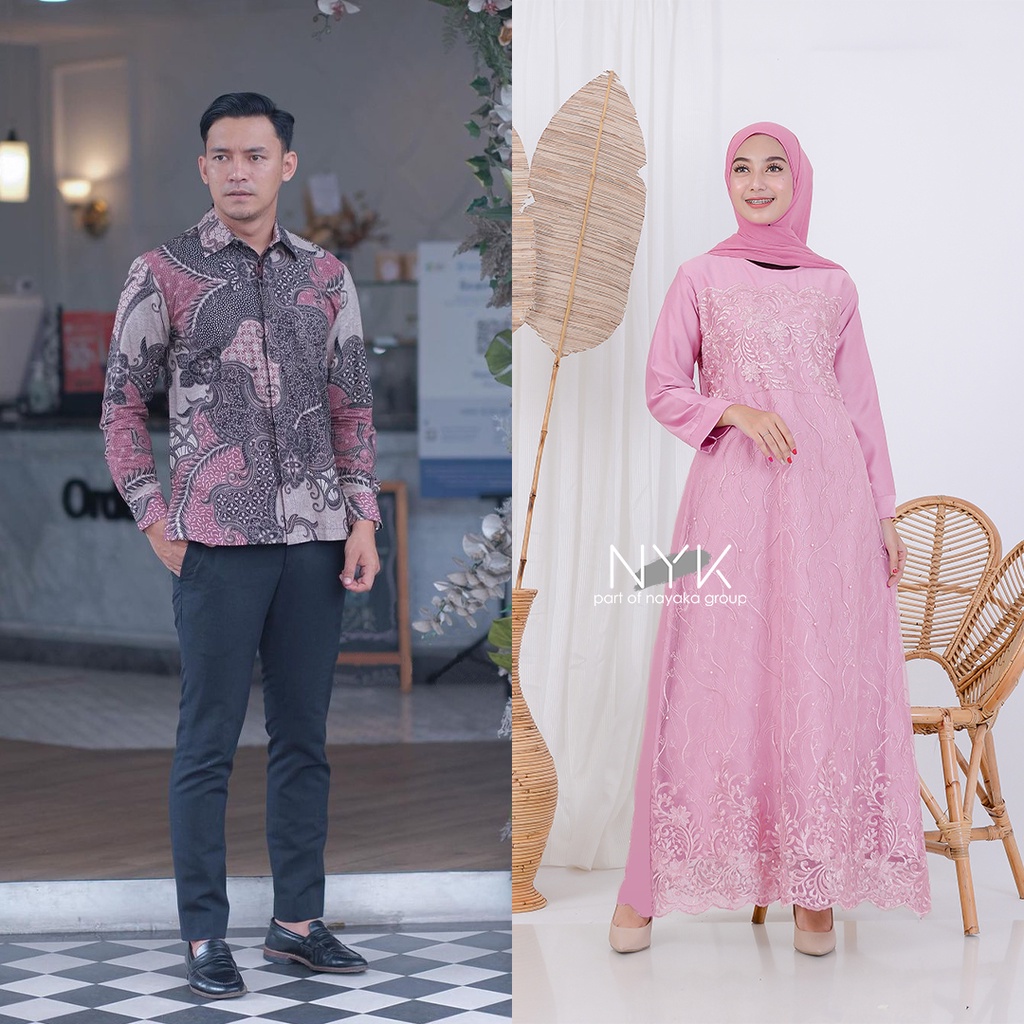 (BISA COD - TERLARIS) COUPLE DAVINA - BAJU DRESS PESTA KEKINIAN - GAMIS TILLE BY GRIYA BATIK ORI - COUPLE BATIK KONDANGAN TERBARU - COUPLE BATIK TUNANGAN MODERN