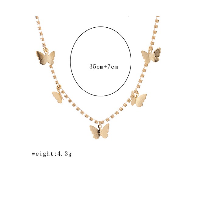 LRC Kalung Wanita Fashion Golden Three-dimensional Butterfly Alloy Necklace K43621