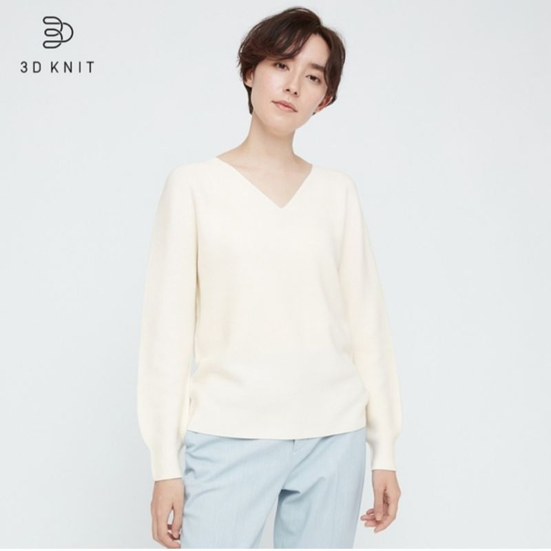 WOMEN SWEATER 3D KNIT KATUN V NECK LENGAN PANJANG