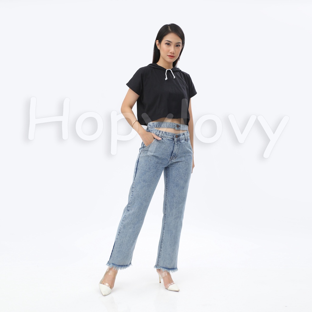 HOPYLOVY Celana Boyfriend Jeans Wanita Highwaist Jeans Rawis Double Button Gista