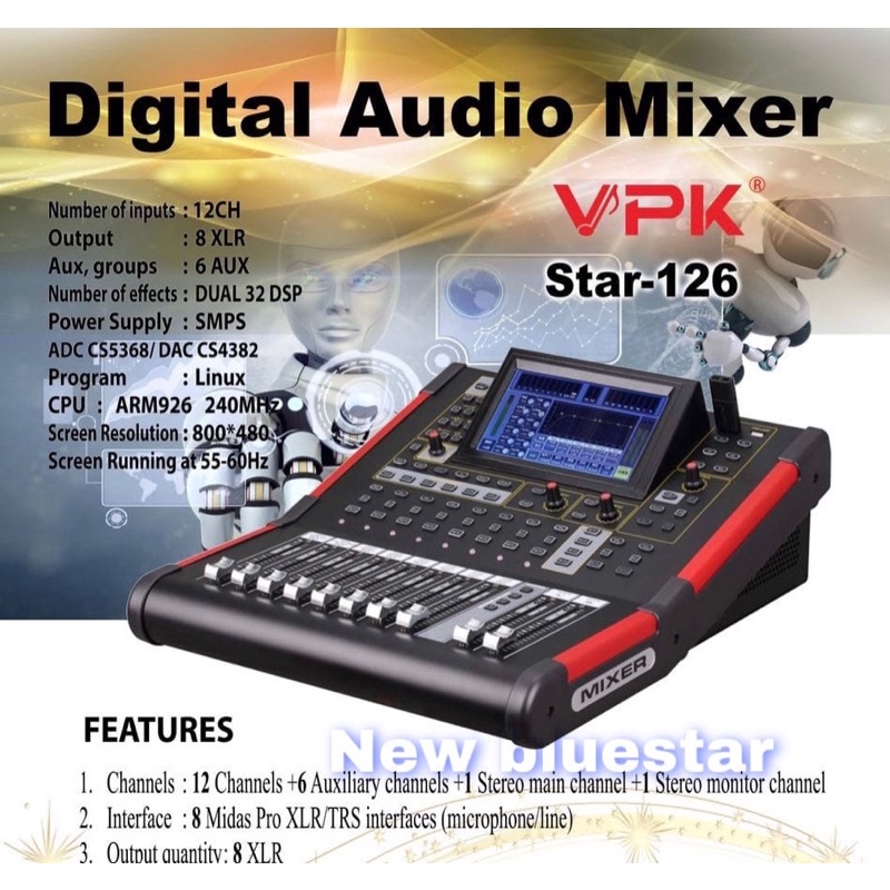 Digital Mixer VPK Star 126 Original 12 Channel Bluetooth - USB