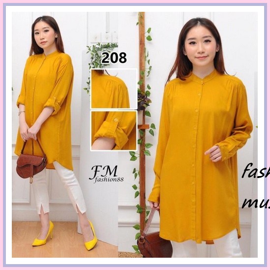 Tunik Katun Import Tunik Wanita Kerah Shanghai Ld120 #Katun Rayon - Mustard