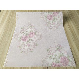 Wallpaper Vinyl Vintage Bunga Damask Ungu Pastel Shabby ...