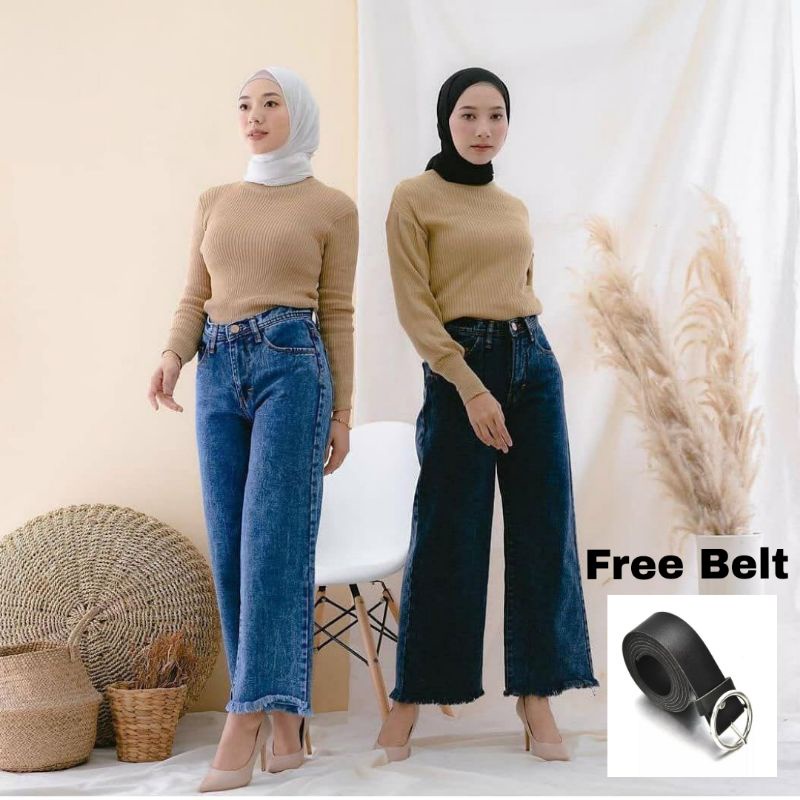 Rexyan celana kulot rawis snow black blue