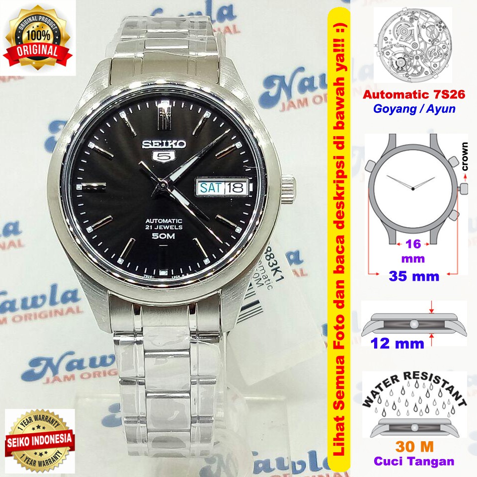 Seiko 5 Ladies SNK883K1 Automatic Black Dial - Jam Tangan Wanita SNK883