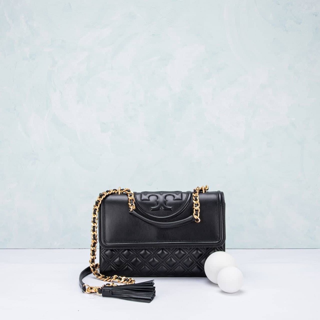 Tas Tory Burch Fleming Convertible Medium Black New Original