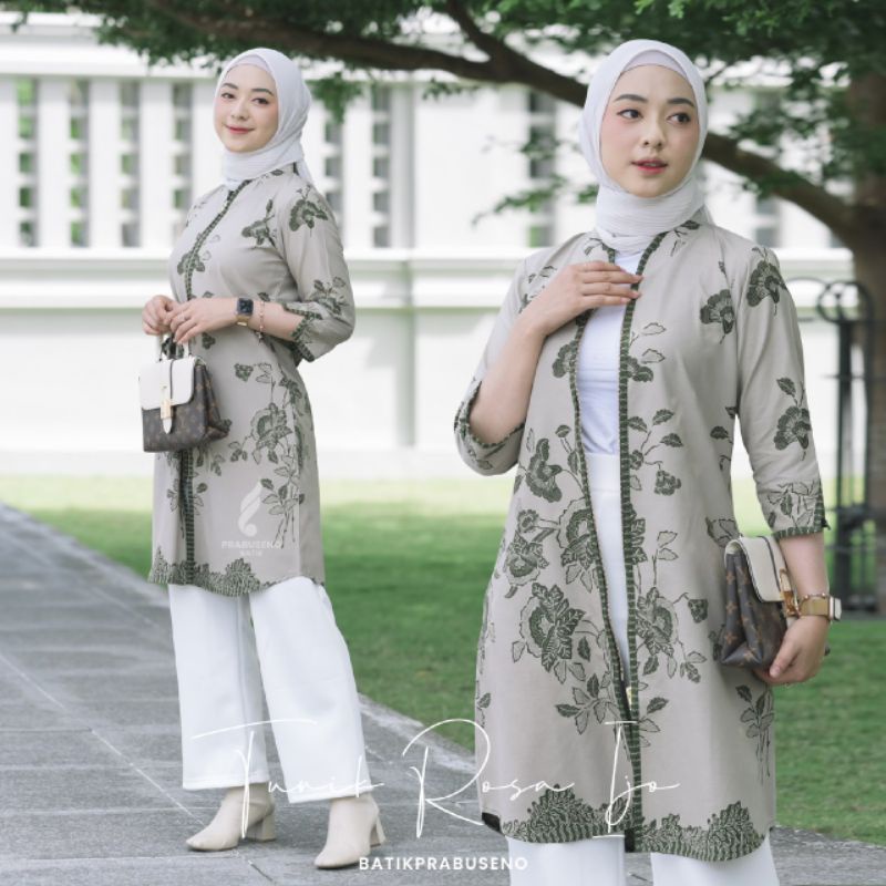 Rosa Ijo Tunik Batik Wanita Prabuseno Baju Cewek Atasan Katun Printing Handmade Lapis Trikot Busui F