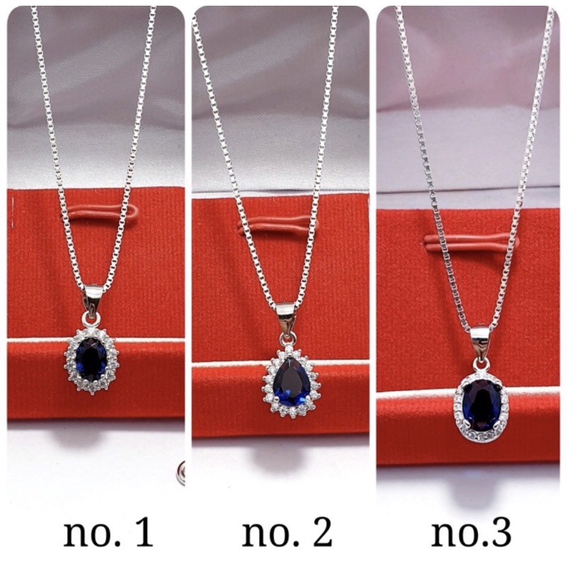 Kalung perak liontin zircon biru kalung liontin mata zircon perak 925 lapis emas putih