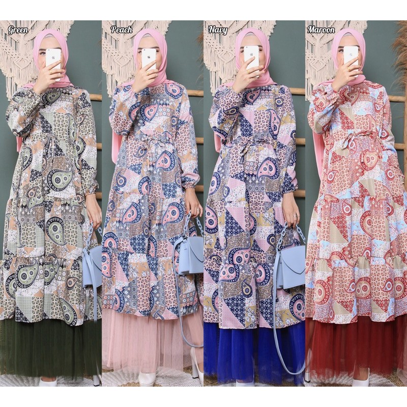 Gamis Wolfis Monalisa Import Exclusive / Gamis Tutu Tile / Busui+Serut Fit Pinggang / 158-5112