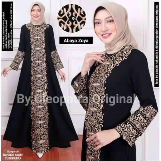 Termurah Abaya Gamis Syari Hitam Bordir Zoya Indobaya