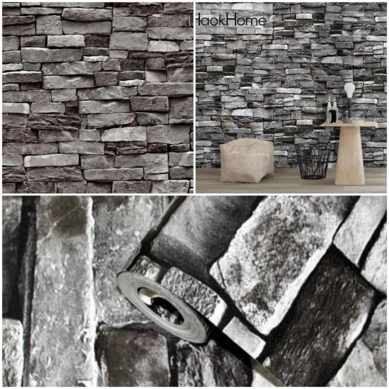 Wallpaper sticker dinding Batu bata 3D hitam