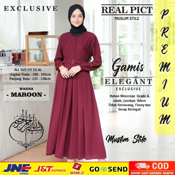 Baju Gamis Wanita Syar'i Muslim Remaja Sabinna Gamis Modis Wanita Lebaran 2020 Terbaru Super Kek Lt-maroon
