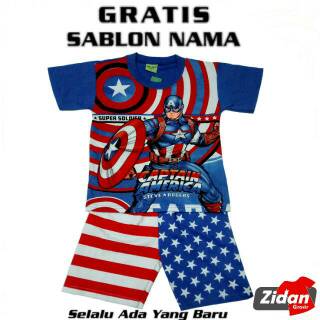  BAJU  ANAK  KOSTUM CAPTAIN  AMERICA  KAOS SETELAN ANAK  GRATIS 