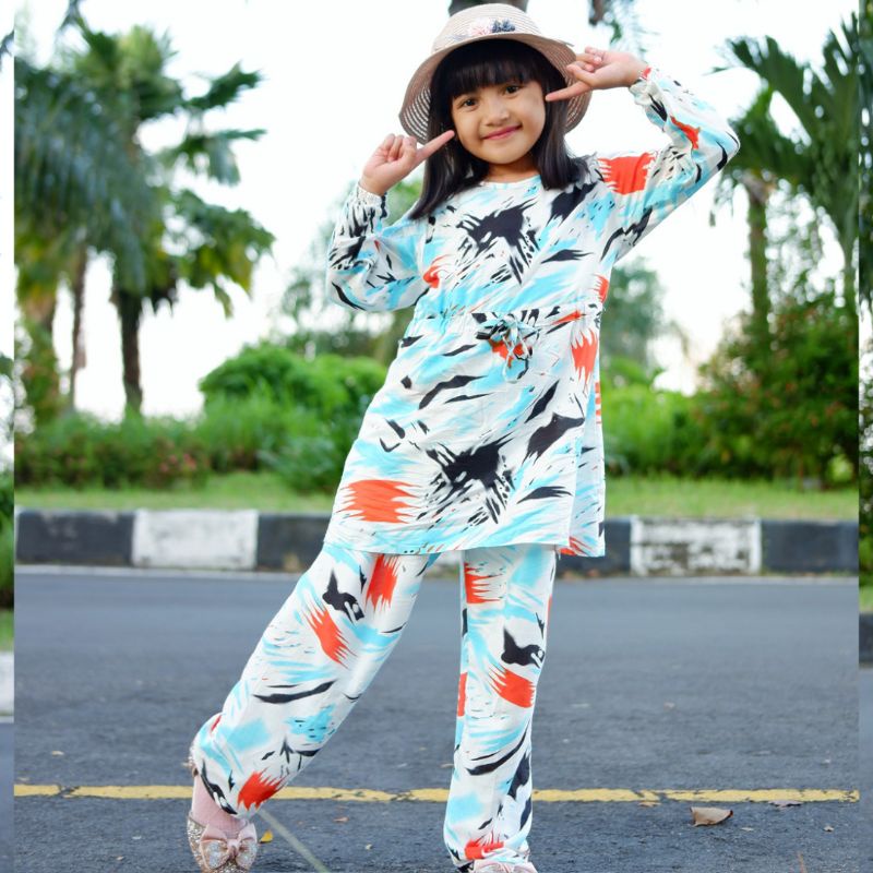 2-10th Setelan Anak Rayon Lengan Panjang Bunga /Set Tiedye Tie dye Anak Cewek /Set Baju Muslim Anak