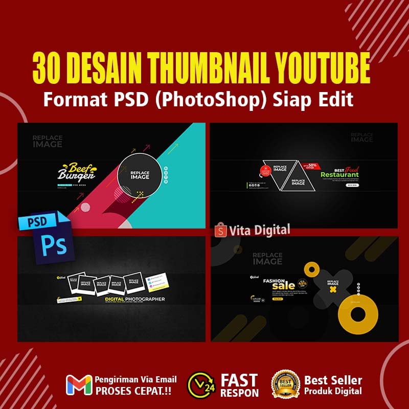 30 Desain Template cover channel youtube Format PSD Photoshop siap edit