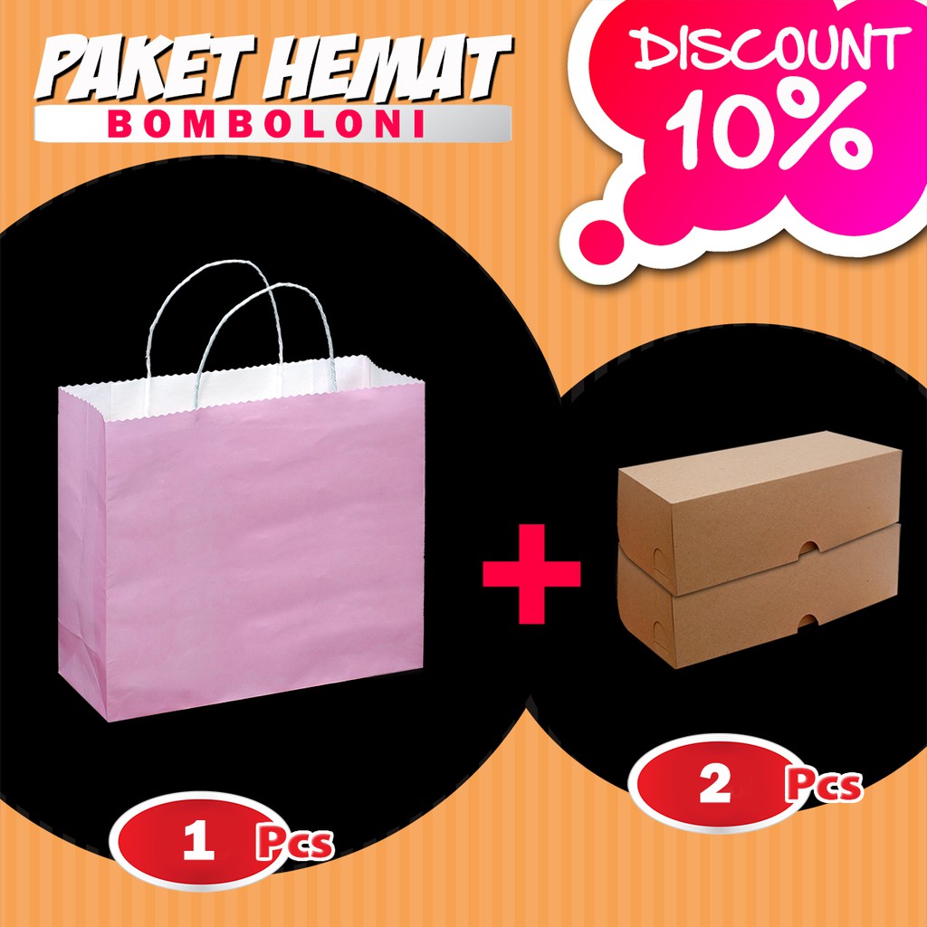 

Paket Paper Bag PINK + Box Bomboloni | Dus Bomboloni | COKLAT (1 PB + 2 Box) (10 SET)