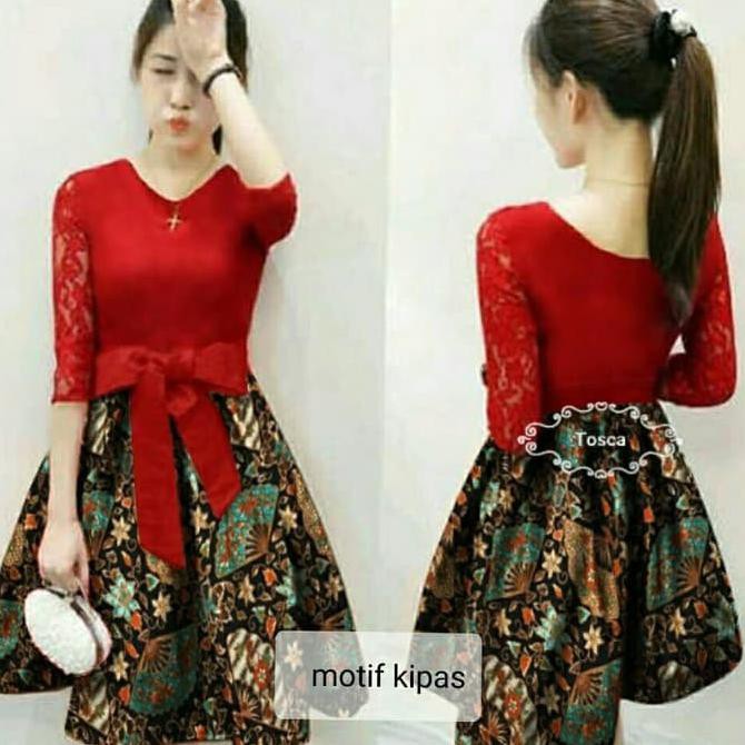 Dress Combi Batik Kipas Tosca Violin - Hijau Tosca