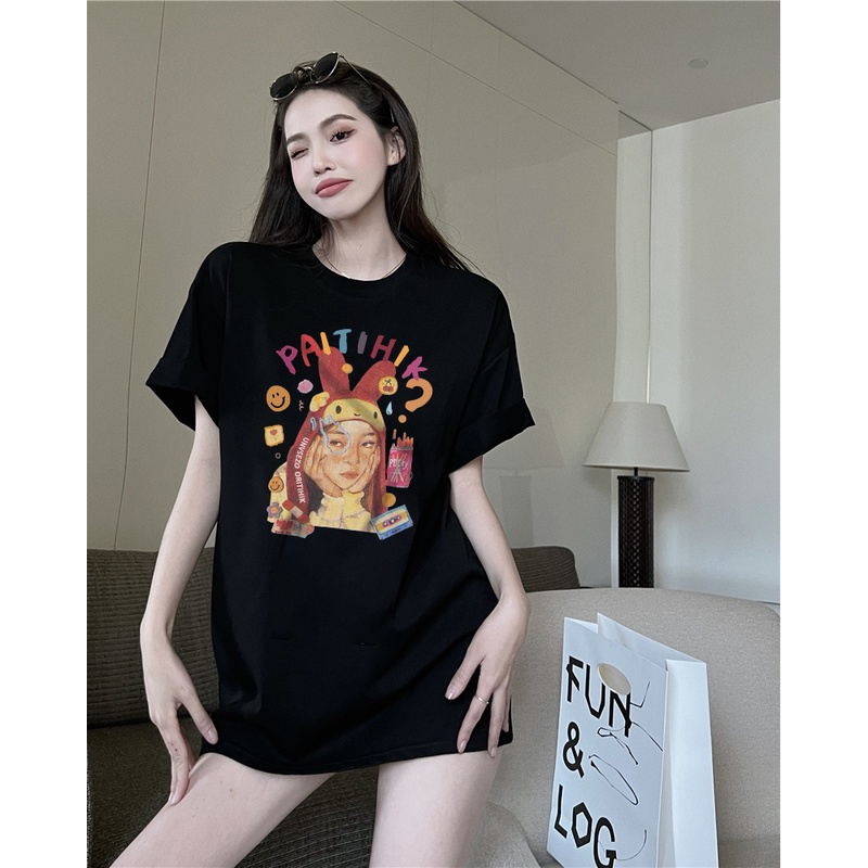 Printed T-shirt /T-shirt Oversize Koukla/baju oversize wanita murah/atasan wanita warna putih/outer kaos atasan baggy wanita