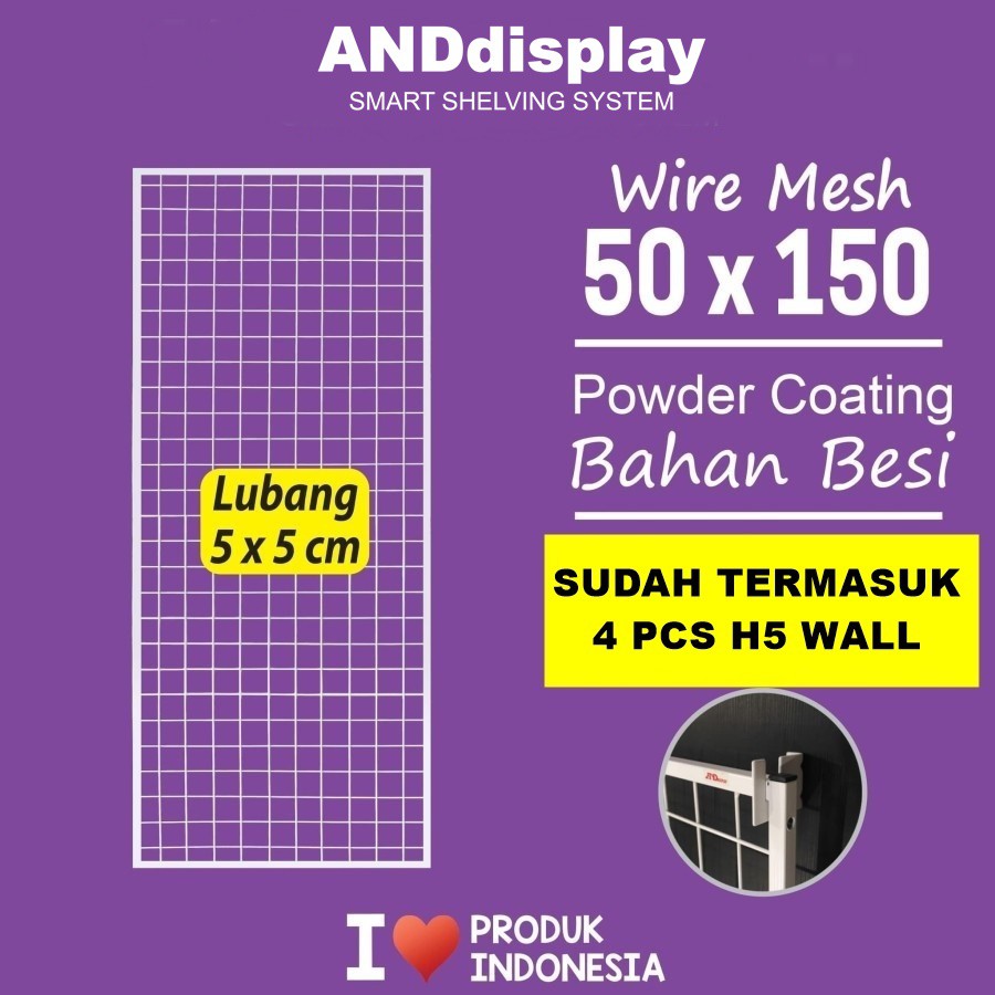 WIREMESH 50x150CM + H5 WALL PUTIH KAWAT RAM DINDING WIRE GRID