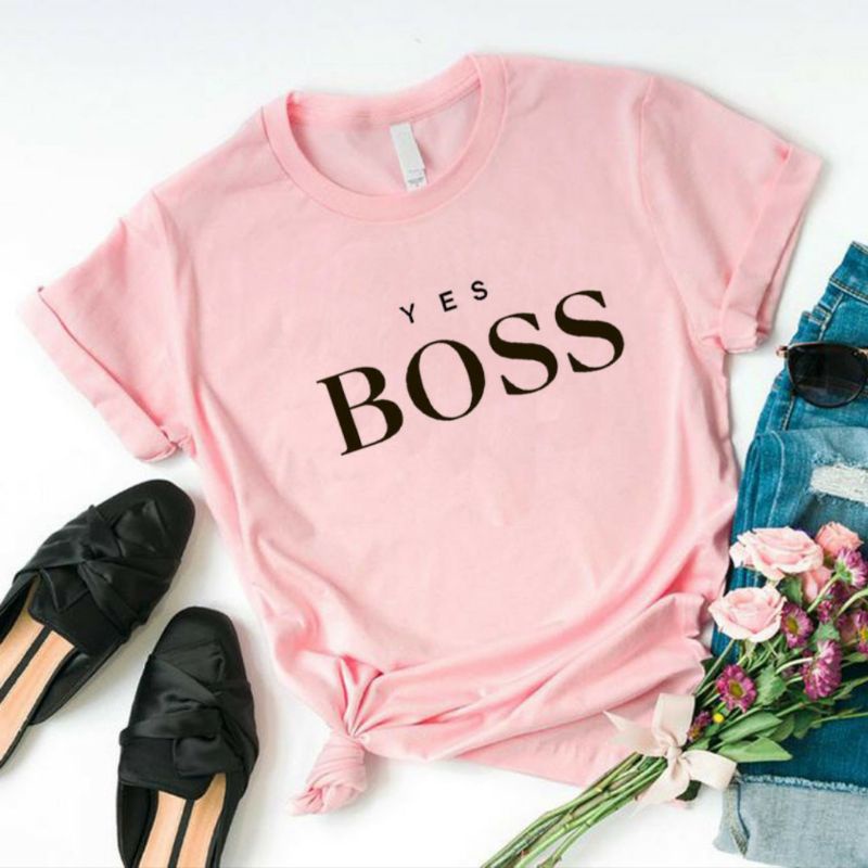 Kaos Oblong Wanita Cotton Combed BOSS Baju Kaos Wanita Lengan Pendek Atasan Tshirt Wanita Baju Oblong Cewek