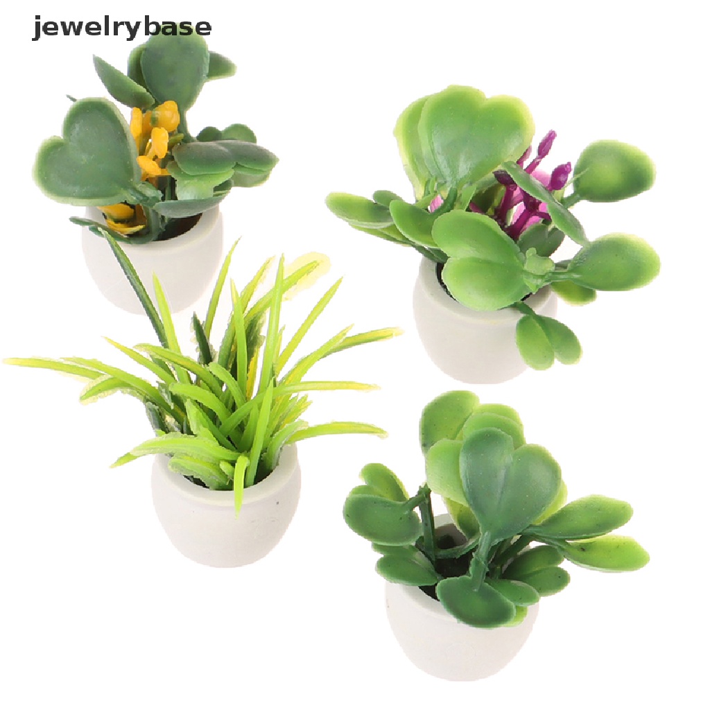 Jewelrybase Miniatur Pot Tanaman Hijau Dekorasi Rumah Boneka 1: 12