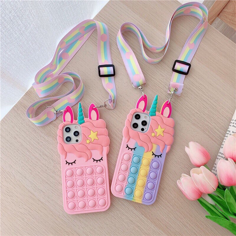 Casing Case Pop It iPhone Unicorn Rainbow Pink Soft