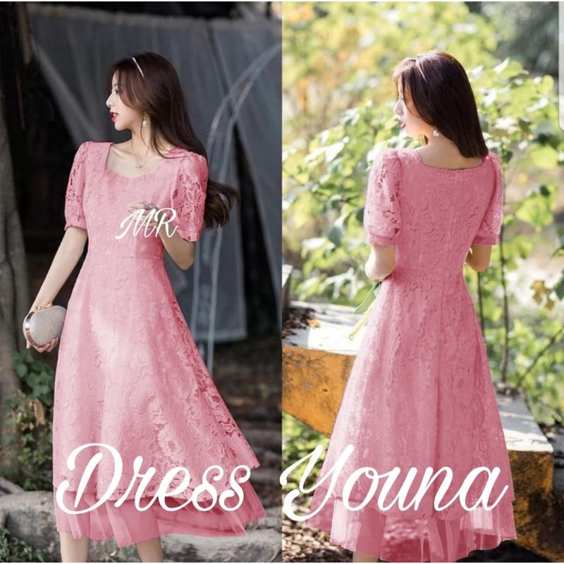 DRESS FASHION YOUNA, BRUKAT FURING, MAXY DRESS, 2 UKURAN