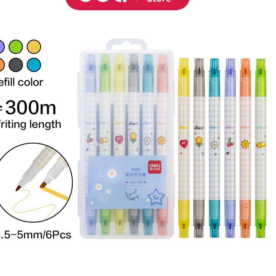 

Hot Sale Deli Pen Highlighter 6Pcs/Box, Nyaman Dipakai, Warna Lembut Design Dua Sisi S606 !