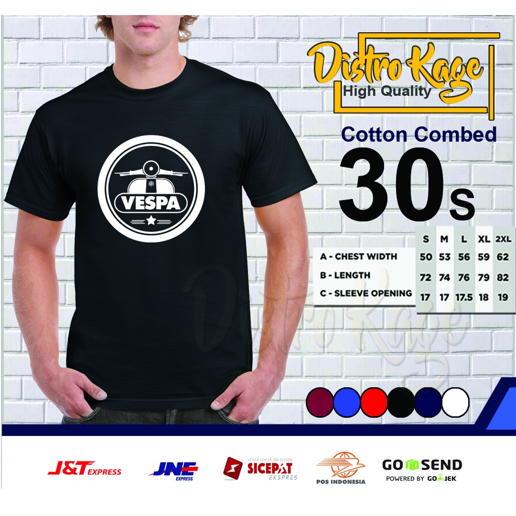 Baju Kaos Pria vespa Sepeda Motor Scuter Klasik Ukuran Dewasa Unisex Cotton Combed 30s Distro Kage