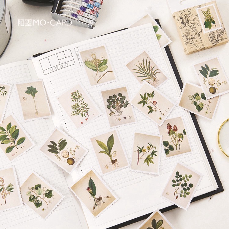 Stiker Scrapbook Sticker Bujo Lucu Leaves Stamp Perangko Daun (45 pcs)