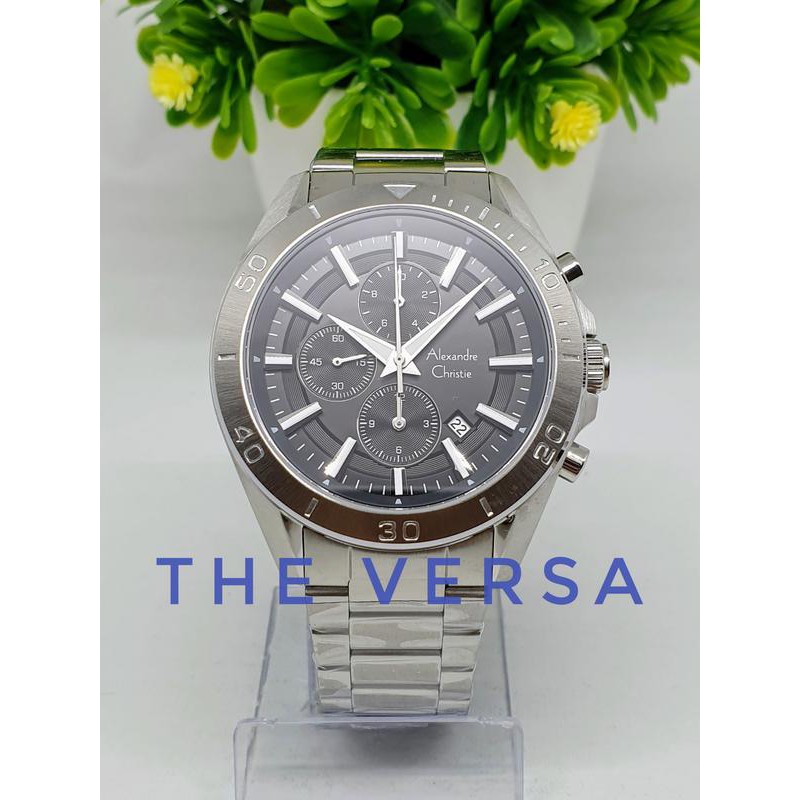 AC 6525 Alexandre Christie Jam Pria Rantai Silver Black Original