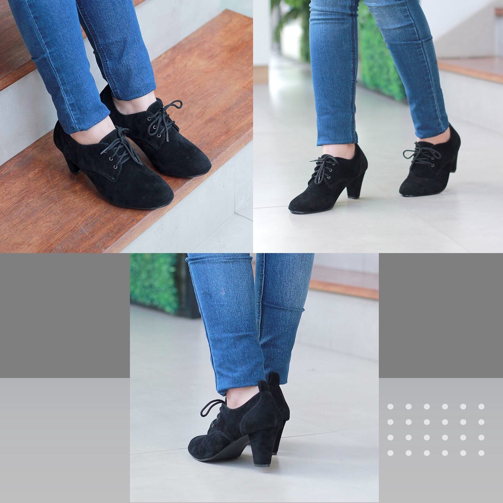 Sepatu High Heels 7cm Wanita Cewek Perempuan Sepatu Hak Model Casual Formal Kerja Kuliah Blackkelly Original