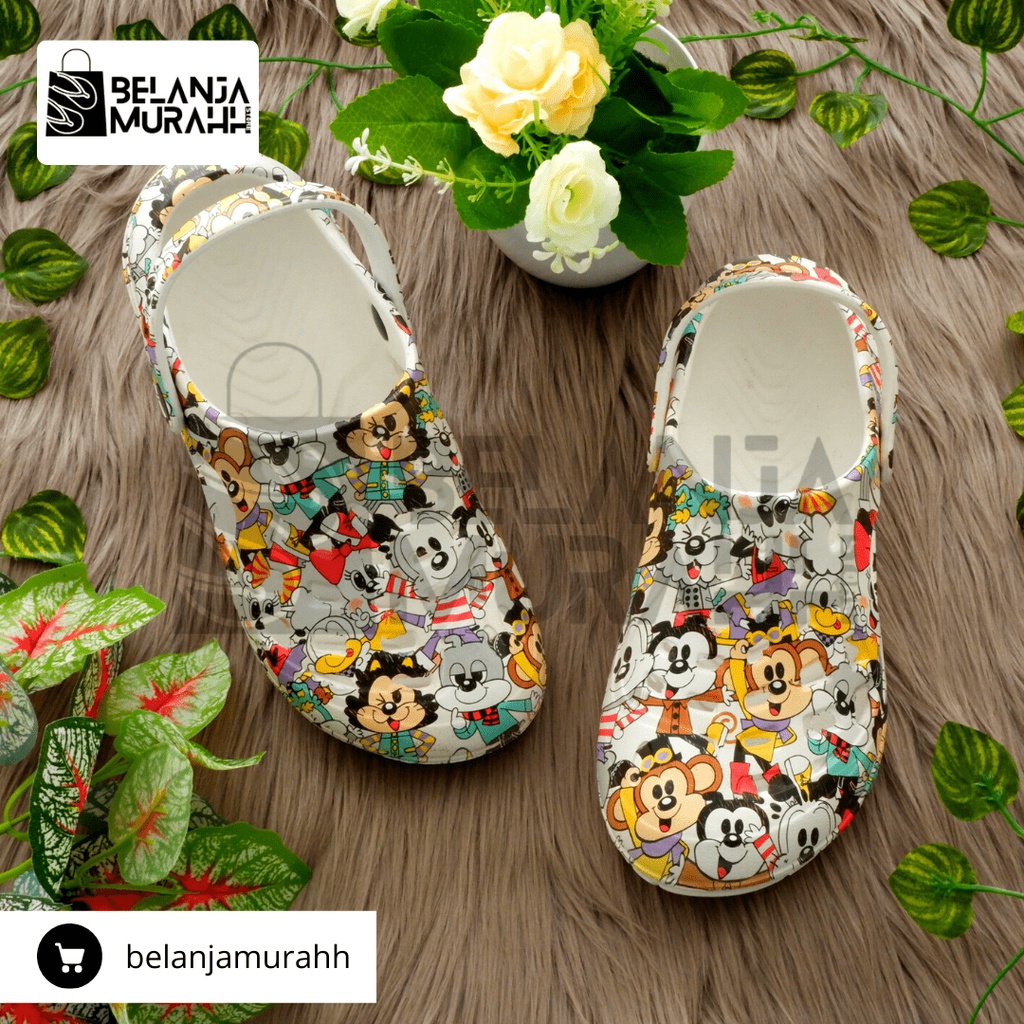 Sandal Kodok bolong-bolong Model Crocs Printing Wanita / Sandal kodok Rumah / Sandal Baim Rumah