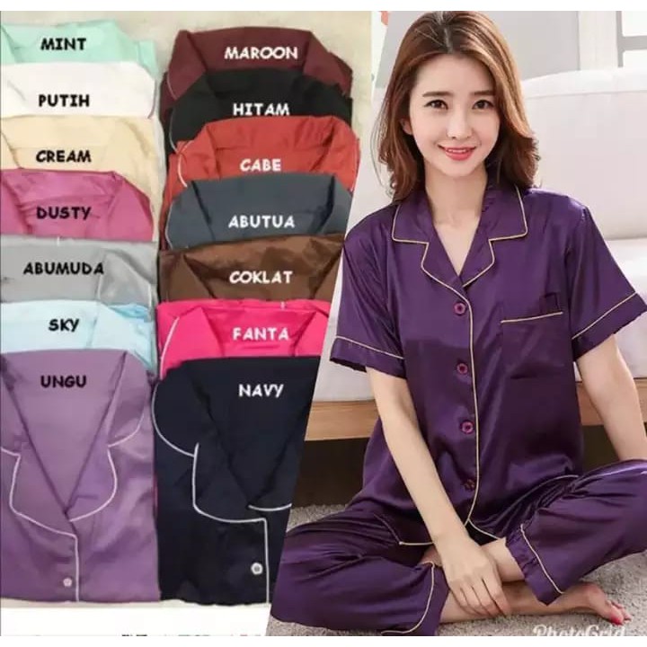 BJ-Piyama CP Satin Velvet - Satin Polos Termurah - Piyama Satin Velvet Lengan Pendek