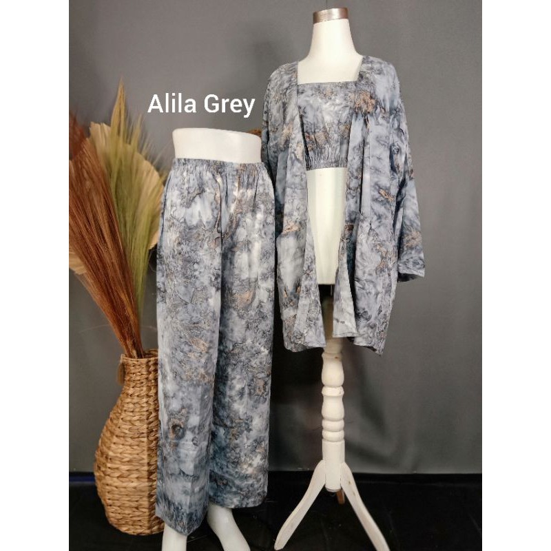 SET ALILA PANJANG // One Set Wanita  CARDIGAN Lengan Panjang 3in1 Premium