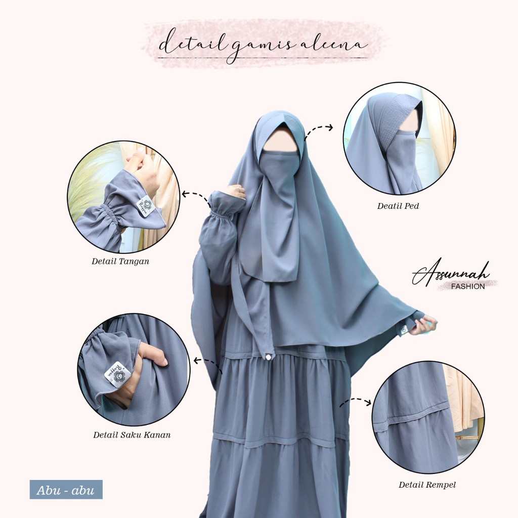Set Gamis Aleena Abu - Setelan Gamis Akhwat Syari - Busana Muslimah - Busana Akhwat - Gamis akhwat