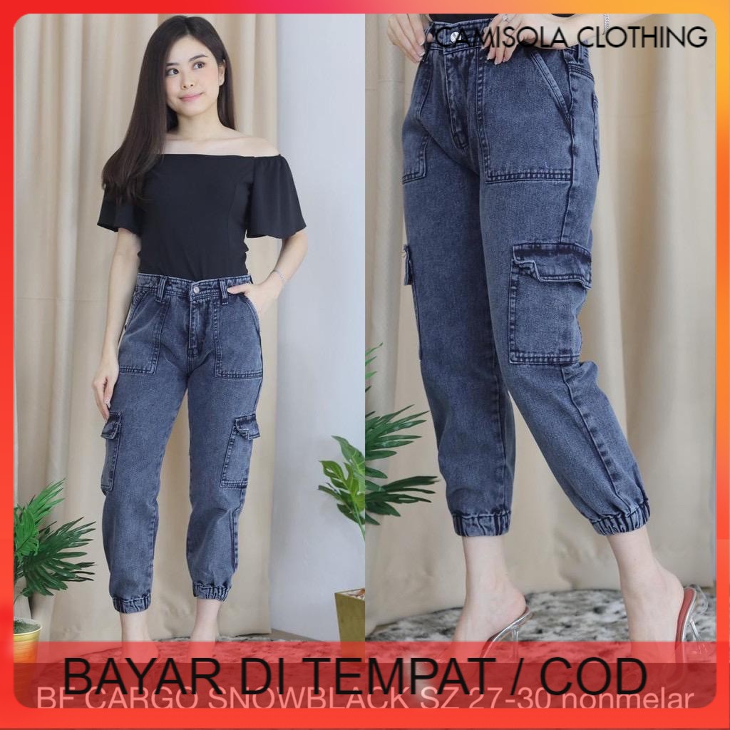 Celana joger cargo jeans wanita kekinian terbaru jins Celana joger cargo jeans wanita kekinian terbaru jins