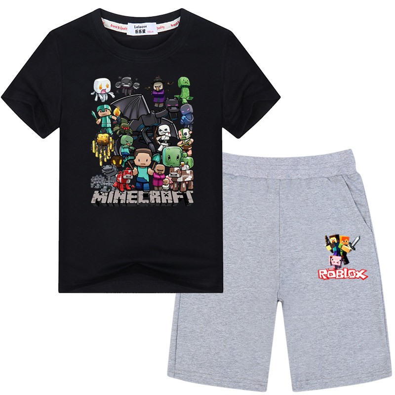 Boys Minecraft T Shirt Roblox Shorts Clothes Sets Children Summer Fashion Sports Clothing Shopee Indonesia - code baju roblox