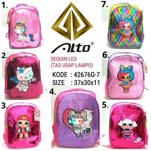 TAS SEKOLAH RANSEL BACKPACK ANAK CEWE TAS SEQUIN LED ALTO 42676G-7 TERMURAH USAP DAN LAMPU