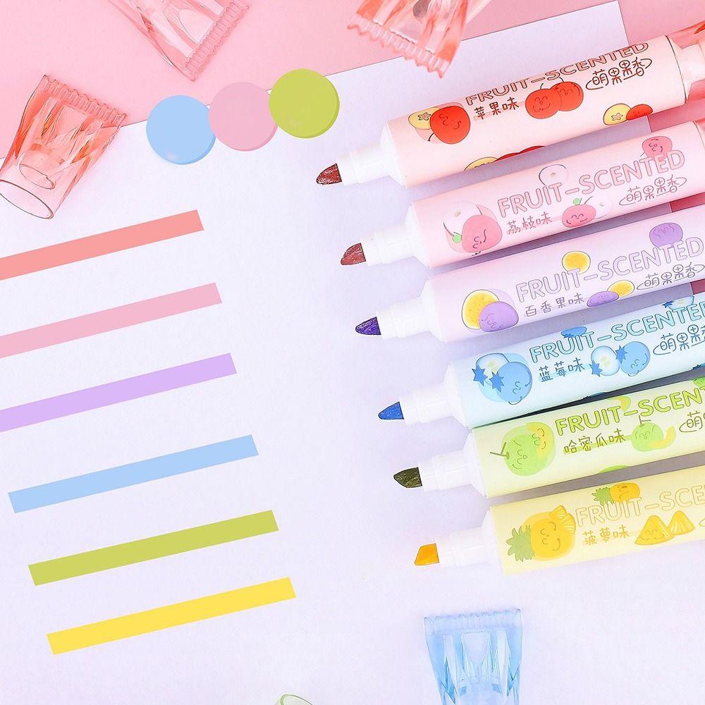 Preva 6PCS/Set Stabilo Pena Set Good-looking Kreatif Alat Tulis Menggambar Graffiti Rasa Buah Alat Tulis Pena Warna