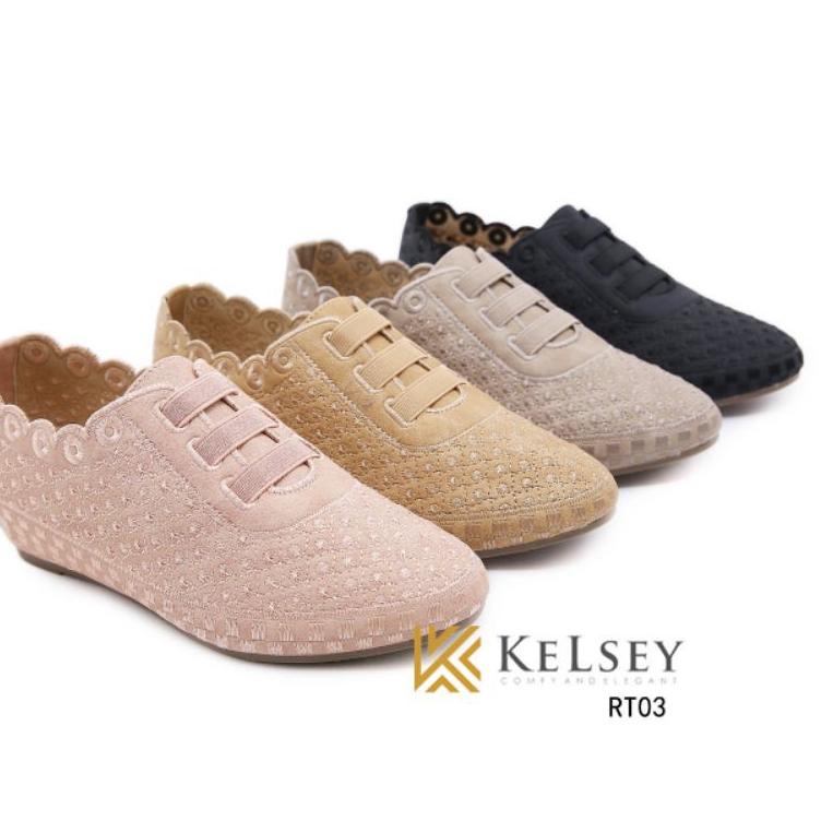 (  kaos kaki ) Kelsey  Sepatu Wedges Wanita 4cm Kelsey / Wedges Sepatu  RT03 1O4