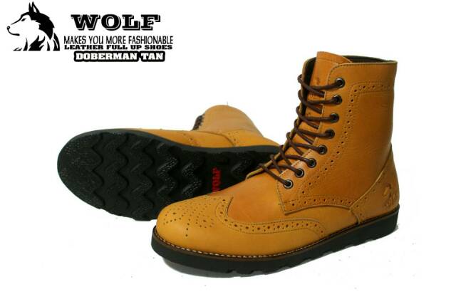 (BERGARANSI TERMURAH)  SEPATU BOOT KULIT WOLF ORIGINAL